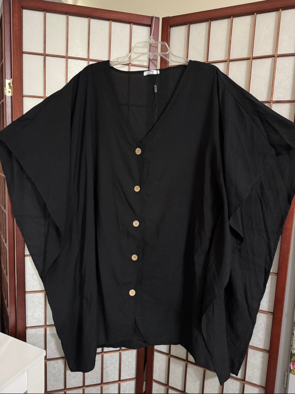 Black Button-Front Swim Coverup Kaftan